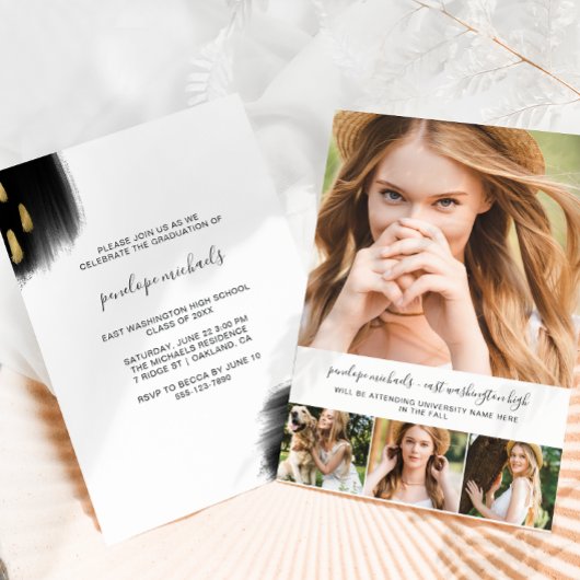 Modern Black Splashes Graduation Party Kaart