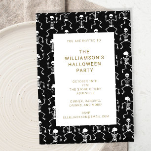 Modern Black Spooky Skeleton Halloween Party Kaart