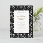 Modern Black Spooky Skeleton Halloween Party Kaart (Staand voorkant)