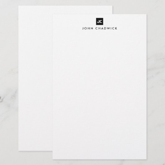 Modern Black Square Bold Two Monogram Minimalist Briefpapier (Voorkant / Achterkant)
