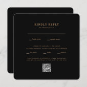 Modern Black Square Rond bruiloft QR Code RSVP (Voorkant / Achterkant)