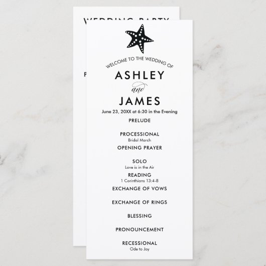 Modern Black Starfish Wedding Programme for Ceremo Programmakaart (Voorkant / Achterkant)