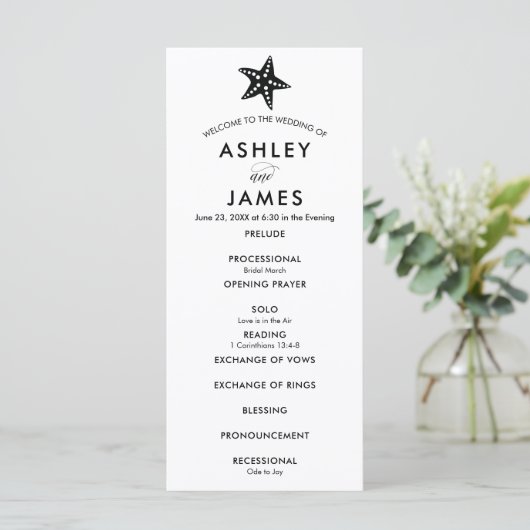 Modern Black Starfish Wedding Programme for Ceremo Programmakaart (Staand voorkant)