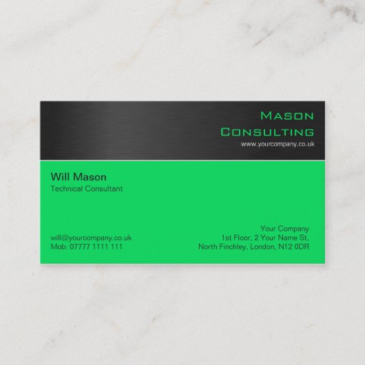 Modern Black Steel en Green Visitekaartje (Voorkant)