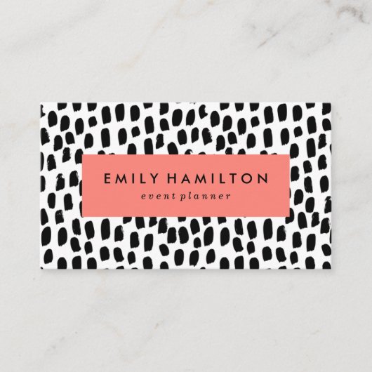 Modern Black Stippen Coral Visitekaartje (Voorkant)