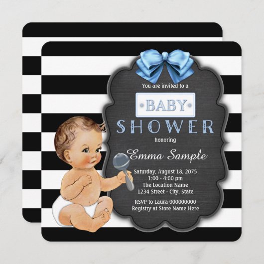 Modern Black Stripe Boys Krijtbord Baby shower Kaart (Voorkant / Achterkant)
