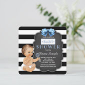 Modern Black Stripe Boys Krijtbord Baby shower Kaart (Staand voorkant)