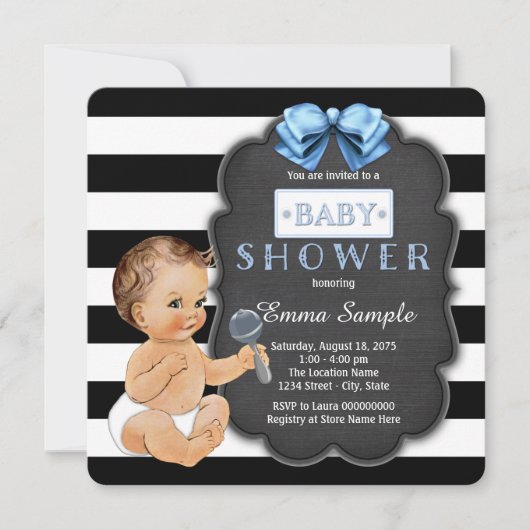 Modern Black Stripe Boys Krijtbord Baby shower Kaart (Voorkant)