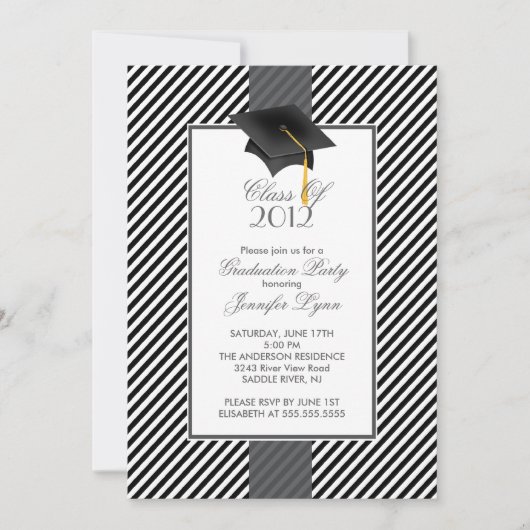 Modern Black Stripe Graduation Party Invitation Kaart (Voorkant)