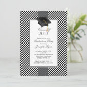 Modern Black Stripe Graduation Party Invitation Kaart (Staand voorkant)
