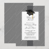 Modern Black Stripe Graduation Party Invitation Kaart (Voorkant / Achterkant)