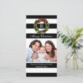 Modern Black Stripe Monogram Krans Kerstmis Feestdagenkaart (Staand voorkant)