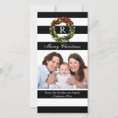 Modern Black Stripe Monogram Krans Kerstmis Feestdagenkaart (Voorkant)