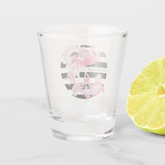 Modern Black Stripe Pink Flamingo Shot Glas (Achterkant)