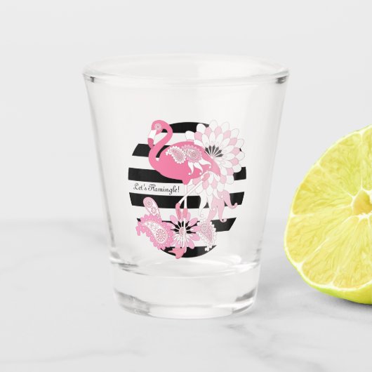 Modern Black Stripe Pink Flamingo Shot Glas (Voorkant)