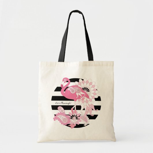Modern Black Stripe Pink Flamingo Tote Bag (Voorkant)