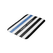 Modern Black Stripes FAUX Blue Glitz en naam Badmat (Gekanteld)