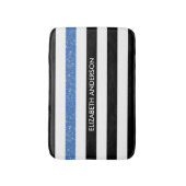 Modern Black Stripes FAUX Blue Glitz en naam Badmat (Voorkant Verticaal)
