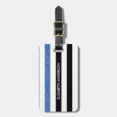 Modern Black Stripes FAUX Blue Glitz en naam Bagagelabel (Voorkant verticaal)
