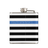 Modern Black Stripes FAUX Blue Glitz en naam Heupfles (Achterkant)