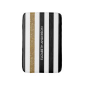 Modern Black Stripes FAUX Gold Glitz en naam Badmat (Voorkant Verticaal)