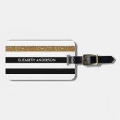 Modern Black Stripes FAUX Gold Glitz en naam Bagagelabel (Voorkant horizontaal)