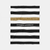 Modern Black Stripes FAUX Gold Glitz en naam Fleece Deken (Voorkant)