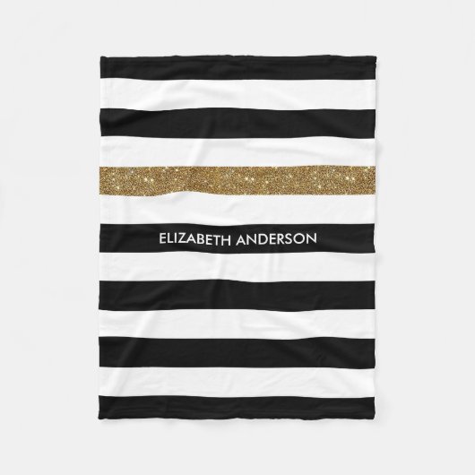 Modern Black Stripes FAUX Gold Glitz en naam Fleece Deken (Voorkant)