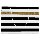 Modern Black Stripes FAUX Gold Glitz en naam Large Cadeautasje (Achterkant)