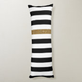 Modern Black Stripes FAUX Gold Glitz en naam Lichaamskussen (Achterkant (Verticaal))
