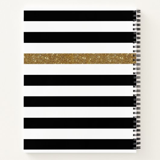 Modern Black Stripes FAUX Gold Glitz en naam Notitieboek (Achterkant)