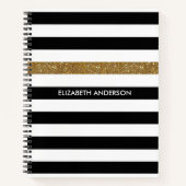 Modern Black Stripes FAUX Gold Glitz en naam Notitieboek (Voorkant)