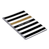 Modern Black Stripes FAUX Gold Glitz en naam Notitieboek (Rechterzijde)