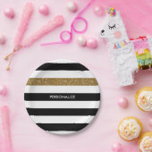 Modern Black Stripes FAUX Gold Glitz en naam Papieren Bordje (Feest)