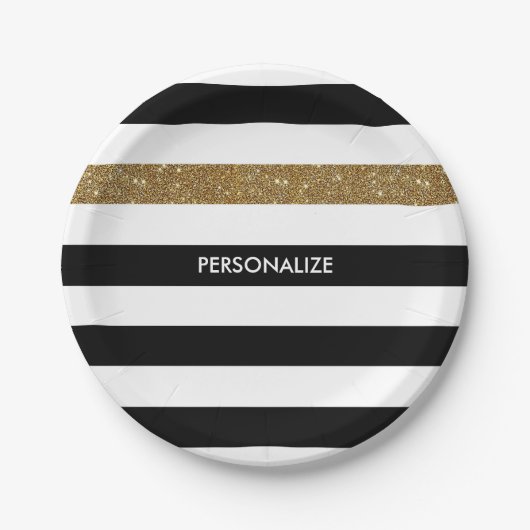 Modern Black Stripes FAUX Gold Glitz en naam Papieren Bordje (Voorkant)