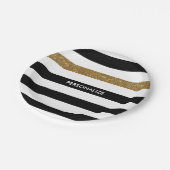 Modern Black Stripes FAUX Gold Glitz en naam Papieren Bordje (Gekanteld)