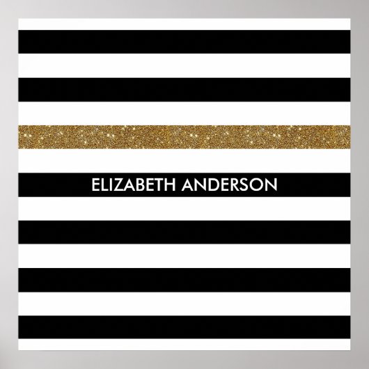 Modern Black Stripes FAUX Gold Glitz en naam Poster (Voorkant)