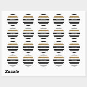 Modern Black Stripes FAUX Gold Glitz en naam Ronde Sticker (Vel)