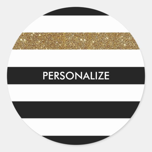 Modern Black Stripes FAUX Gold Glitz en naam Ronde Sticker (Voorkant)