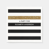 Modern Black Stripes FAUX Gold Glitz en naam Servetten (Voorkant)
