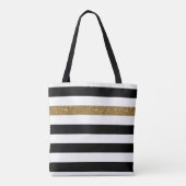 Modern Black Stripes FAUX Gold Glitz en naam Tote Bag (Achterkant)