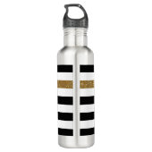 Modern Black Stripes FAUX Gold Glitz en naam Waterfles (Achterkant)