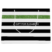Modern Black Stripes FAUX Green Glitz en naam Large Cadeautasje (Voorkant)