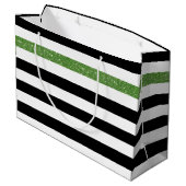 Modern Black Stripes FAUX Green Glitz en naam Large Cadeautasje (Achterkant Gekanteld)