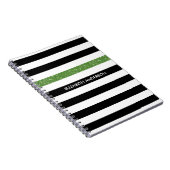 Modern Black Stripes FAUX Green Glitz en naam Notitieboek (Rechterzijde)