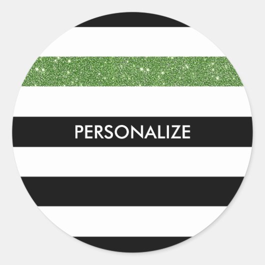 Modern Black Stripes FAUX Green Glitz en naam Ronde Sticker (Voorkant)