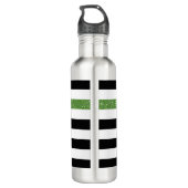 Modern Black Stripes FAUX Green Glitz en naam Waterfles (Achterkant)