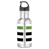 Modern Black Stripes FAUX Green Glitz en naam Waterfles (Achterkant)