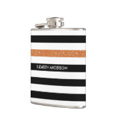 Modern Black Stripes FAUX Oranje Glitz en naam Heupfles (Links)