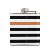 Modern Black Stripes FAUX Oranje Glitz en naam Heupfles (Achterkant)